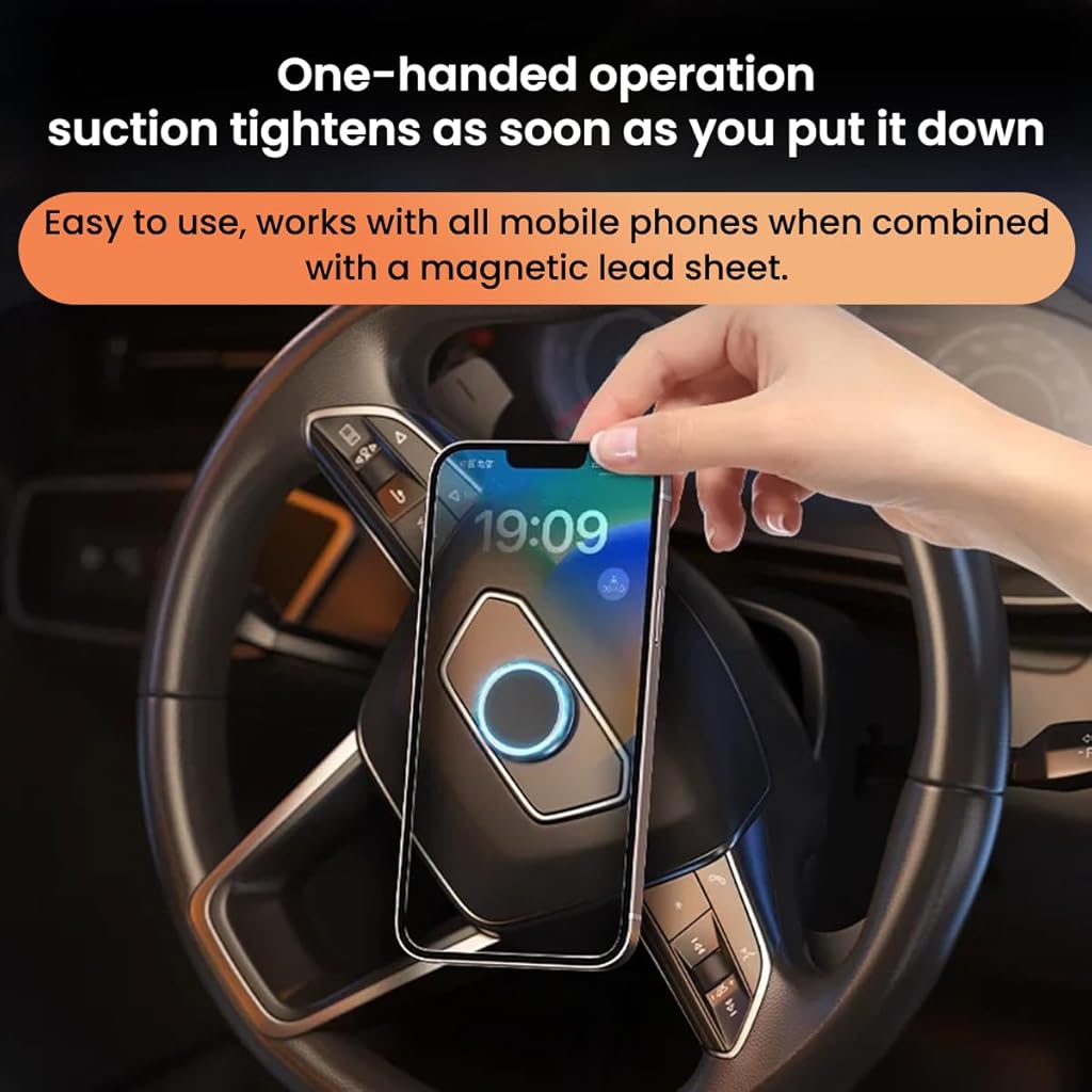 STHIRA Mobile Holder for Car, Car Phone Holder Strong Magnet Mount with 6 N52 Magnets, Universal Compatible, Self Adhesive, Slim for Dashboard & Steering Wheel Ultimate Flexibility & Easy Attachment