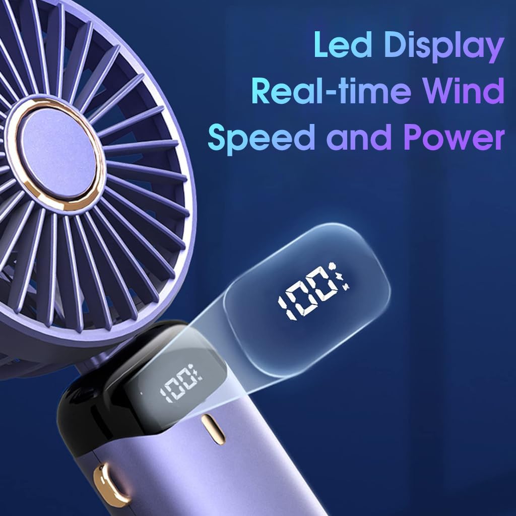 Verilux® Hand Fan Mini Handheld Fan, 5000mAh Rechargeable with 5 Speeds, Battery Operated Mini Fan Foldable Desk Desktop Fans with LED Display for Home Office Bedroom Outdoor Travel (Wathetblue)