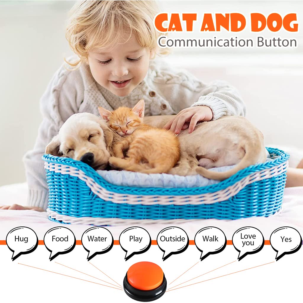 Qpets Interactive Dog Toys, Voice Recording Button, Dog Buttons for Communication Pet Training Buzzer, 30 Second Record & Playback, Funny Gift for Study Office Home (Orange)