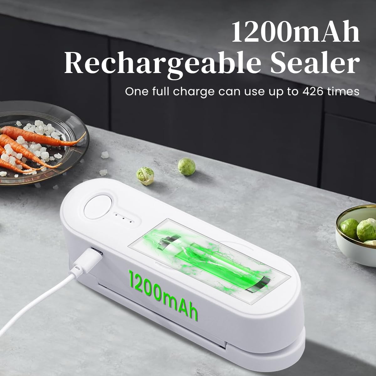 Supvox USB Food Bag Sealer with 1200mAh Rechargeable Battery and 3 Temperature Modes | Compact 14×4.2cm Portable Sealing Machine