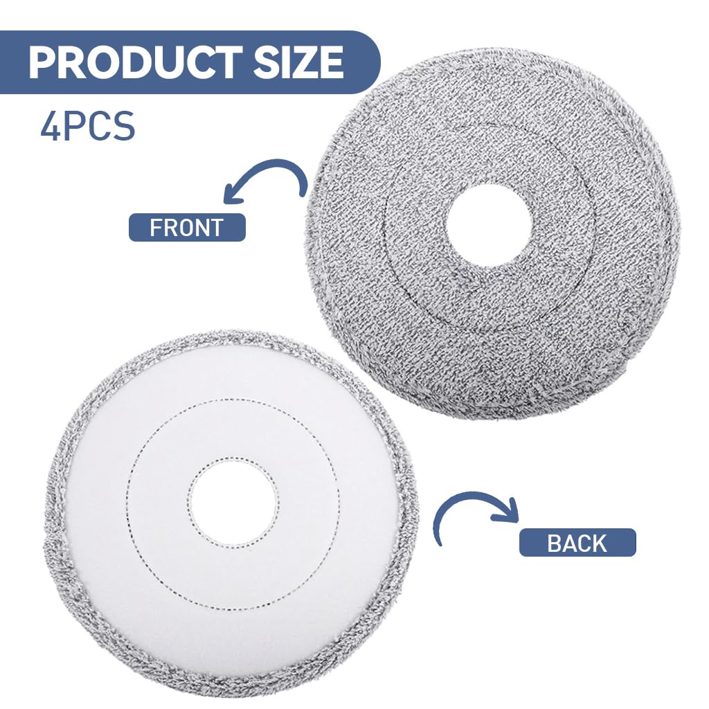 Verilux® 4Pcs Microfiber Mop Pads 9.84 Inches Round High Absorbent Microfiber Mop Pads Replacement for Rotary Mop Wet Dry Use Microfiber Mop Pads, Compatible Most Round Spin Mop & Bucket