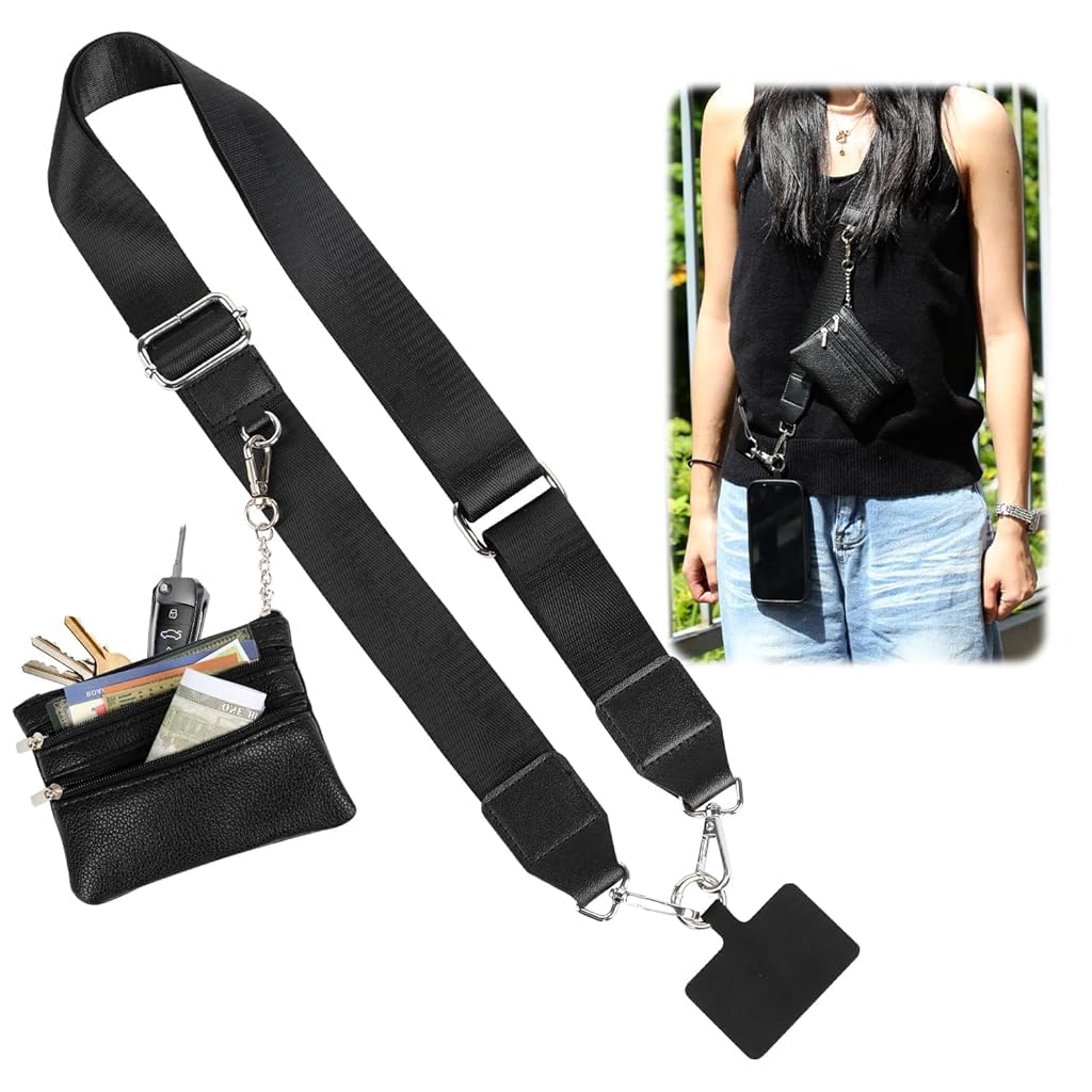 ZORBES Phone Shoulder Strap for Travel with Removable PU Cash Bag | Adjustable Polyester Design