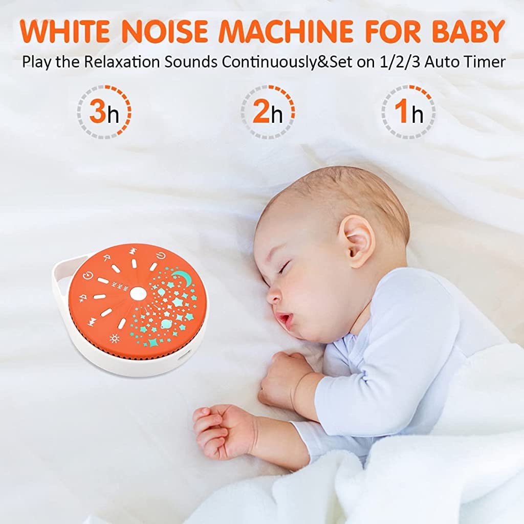 HANNEA® White Noise Machine for Baby, LED Soothing White Noise Player with Gentle 7-Color Star Light, Preset 10 Soothing Musics, Auto Off, Adjustable Volume, Travel White Noise Machine Player