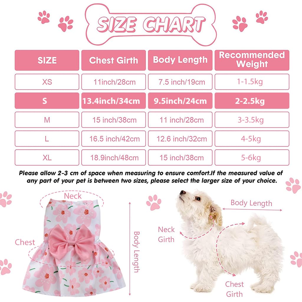 ZIBUYU® Dog Clothes for Small Medium Dogs and Cats Cute Floral Print Dog Dress with Pink Bow Summer Dog Cat Dress Birthday Party Puppy Pet Clothes for Daily, Walking - Size M