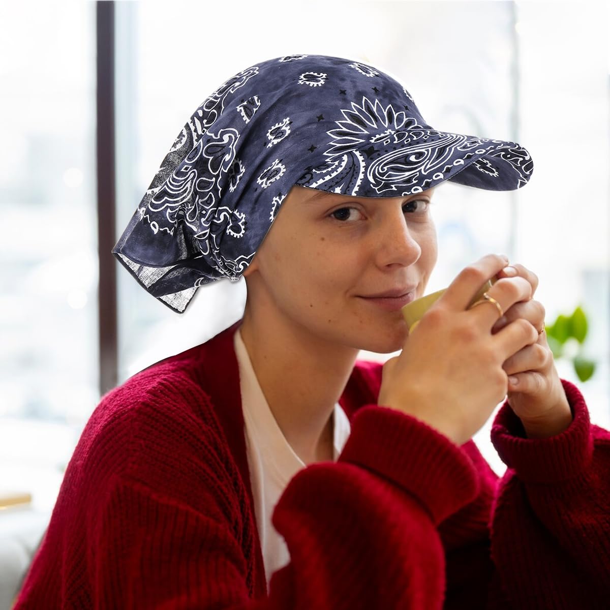 PALAY Beach Hat for Women with Silk Head Wrap and Breathable Square Scarf Cap | Summer Sun Protection