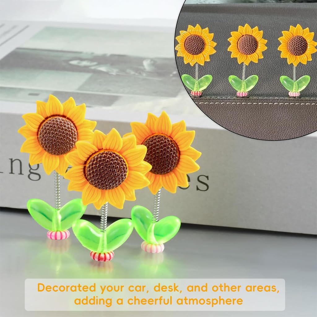STHIRA Mini Sunflower Car Decoration for Dashboard & Desk with Swing Stem | 15PCS Resin 2.36 in