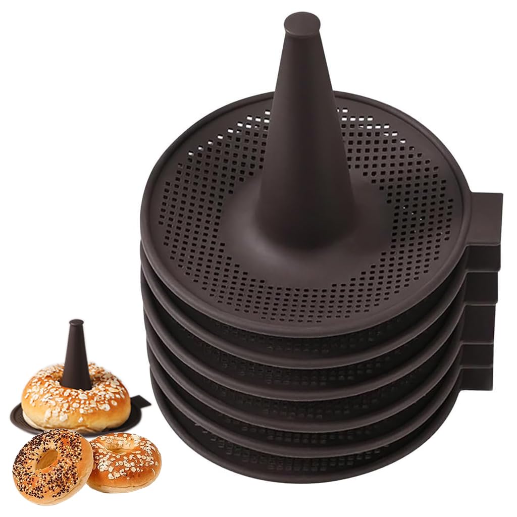 HASTHIP® 6PCS Silicone Donut Molds, Brown Baking Mold Set, Pastry Molds for Baking Bagel, Doughnut, Cakes, Mousse Pudding