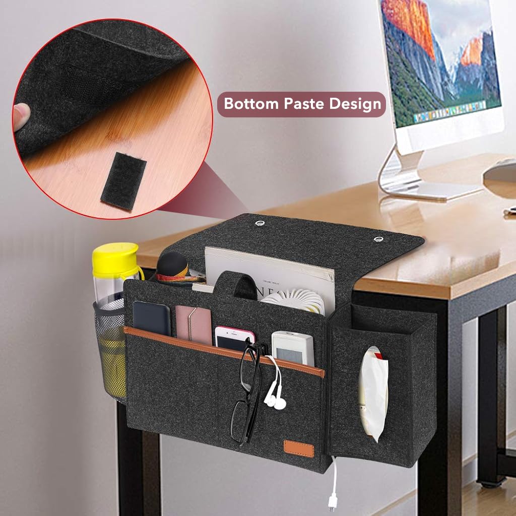 HASTHIP Bedside Organizer for Sofa and Bed with Flip Board and Eyelets | Felt Storage Caddy