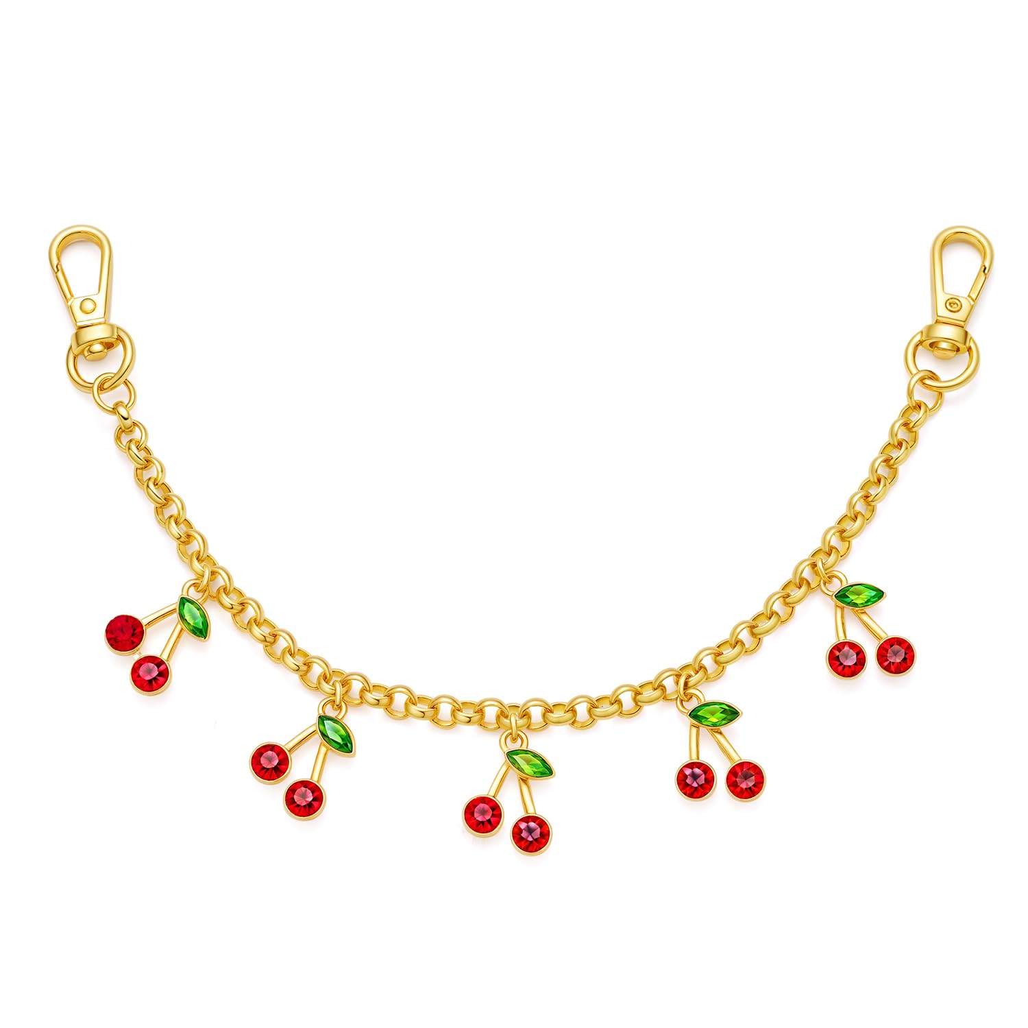 SANNIDHI® Cherry Gold Keychain For Women Double Buckle Key Pendant Trendy Gold Bag Charm Keychain Accessories Car Key Chain Purse Charms Fashion Jewelry