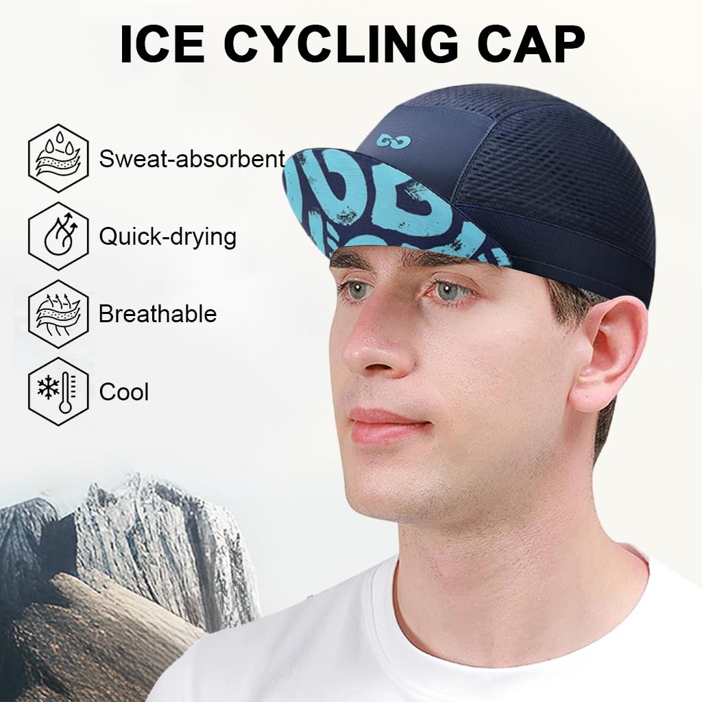 PROBEROS Cycling Cap for Men and Women with Breathable Mesh and Short Sun Visor | Quick‑Dry Blue Skull Hat