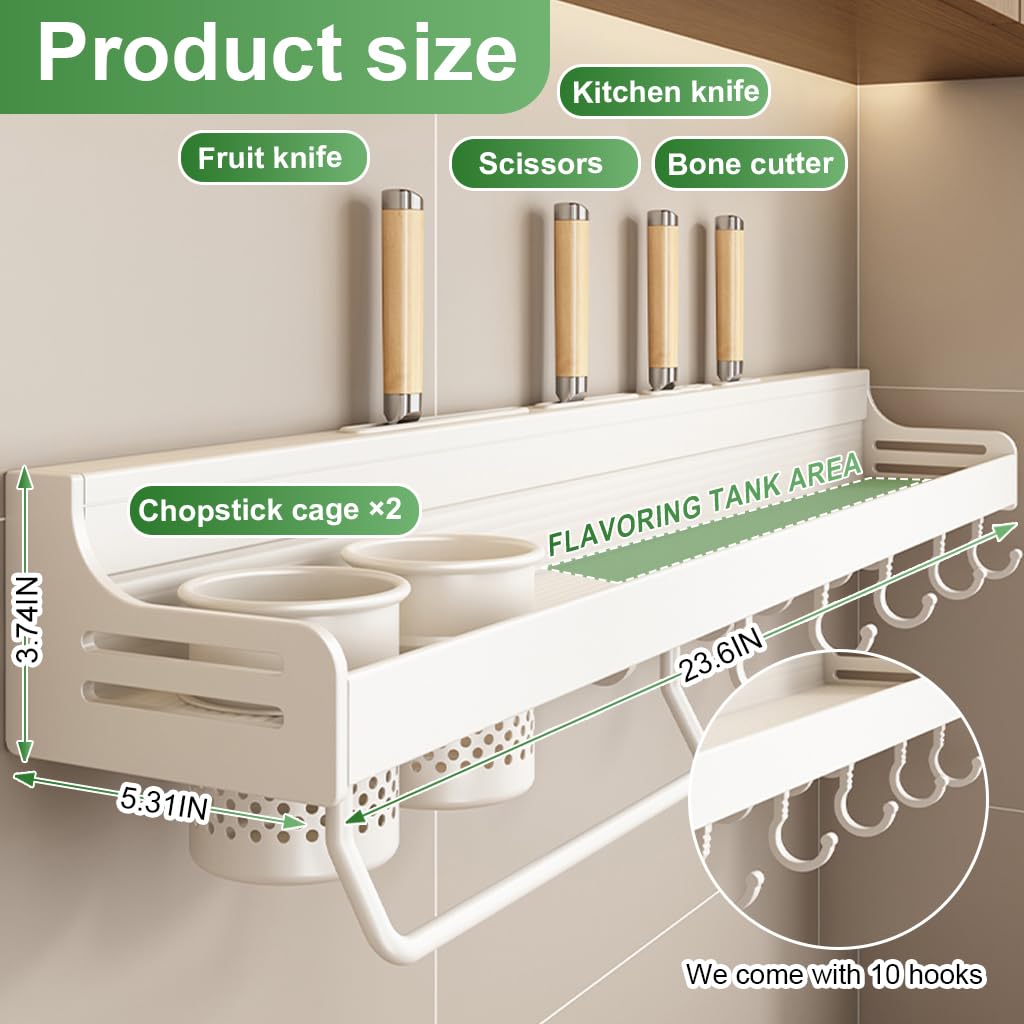 HASTHIP Spice Rack Organiser for Wall Mounted Kitchen featuring Hooks and Towel Holder 23.6 in Rugged Aluminium | 3PCS Set