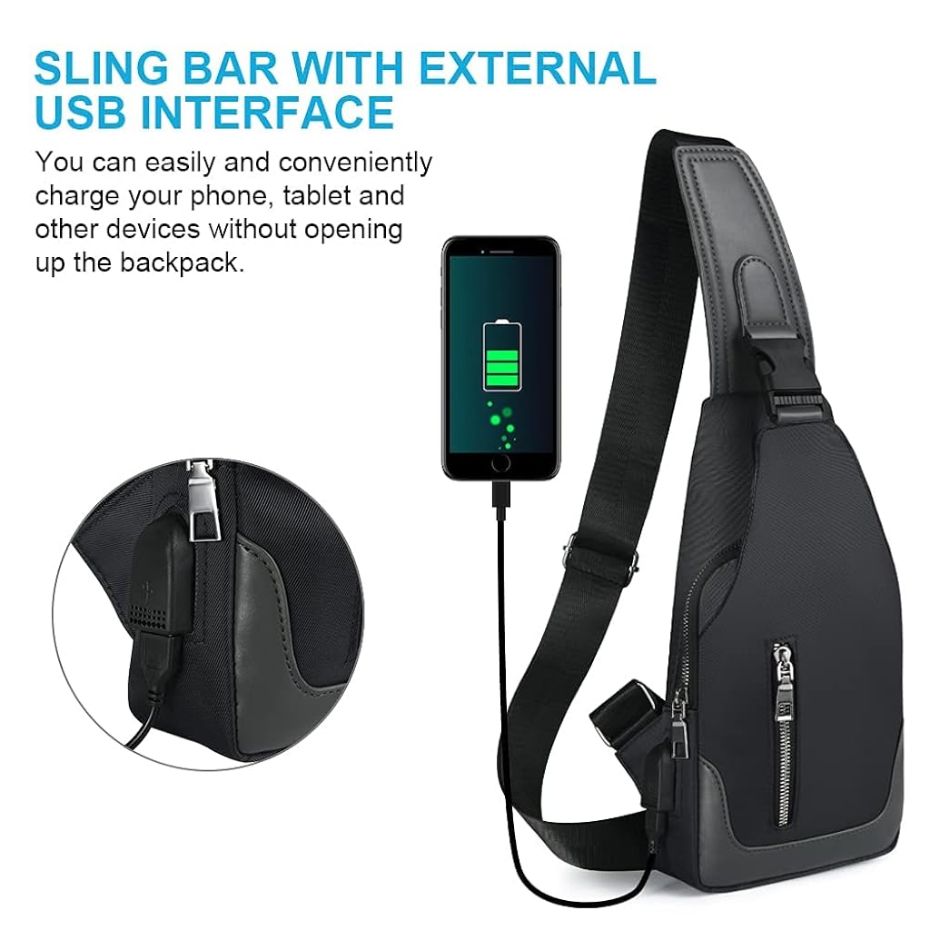GUSTAVE® Crossbody Bagpack Sling Bag for Men Women Shoulder with Cable Vent Adjustable Strap for Commuting Travel Outdoor Activities Cycling Black 2PCS