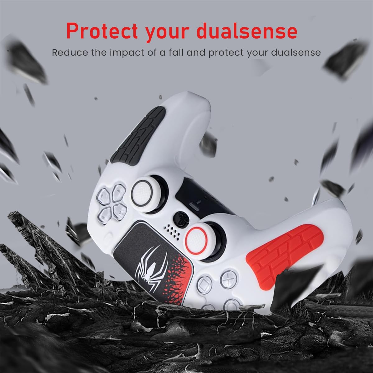 ZORBES PS5 Controller Cover for DualSense with 1mm Silicone Skin and Grip Caps | Spider Man Theme