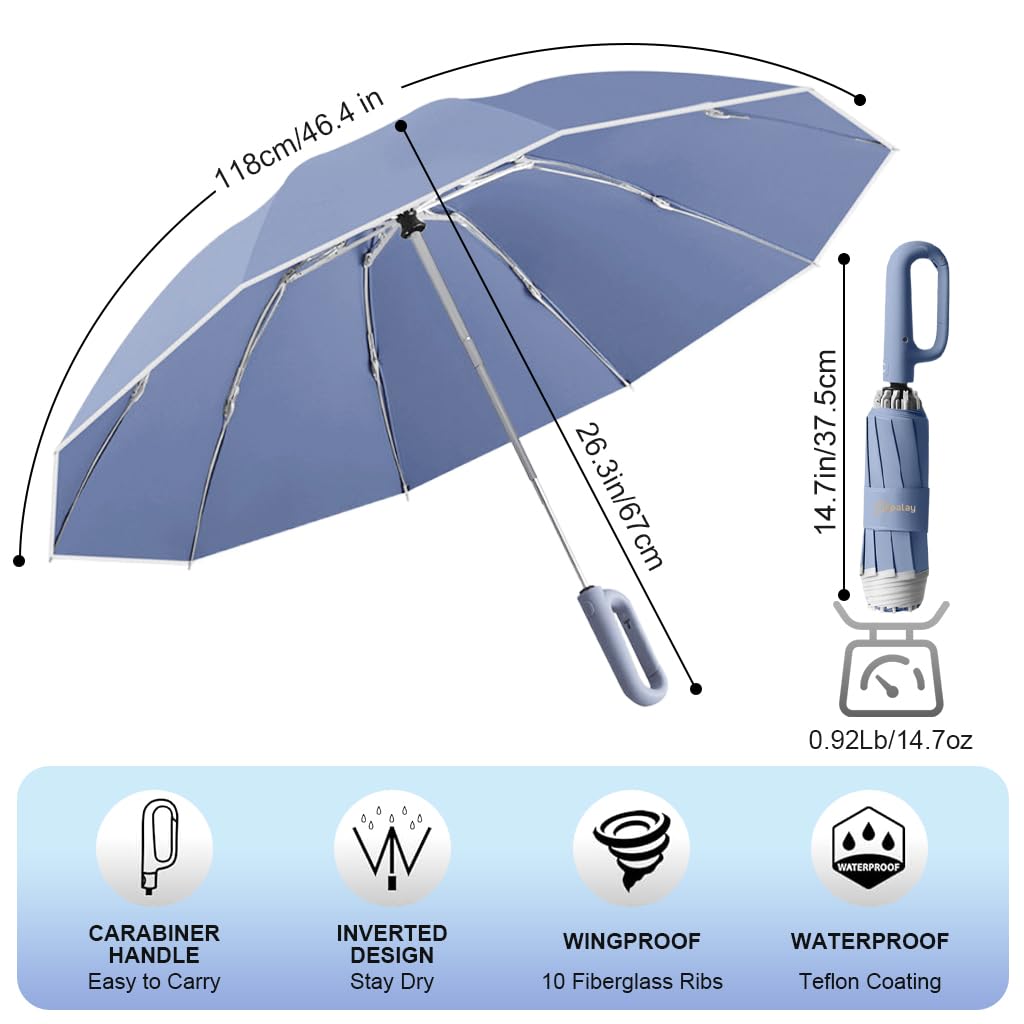 PALAY Large Umbrella for Travel and Outdoor Use with 50in Canopy and 10 Dual Ribs | Reflective Strip and Auto Open Close Design
