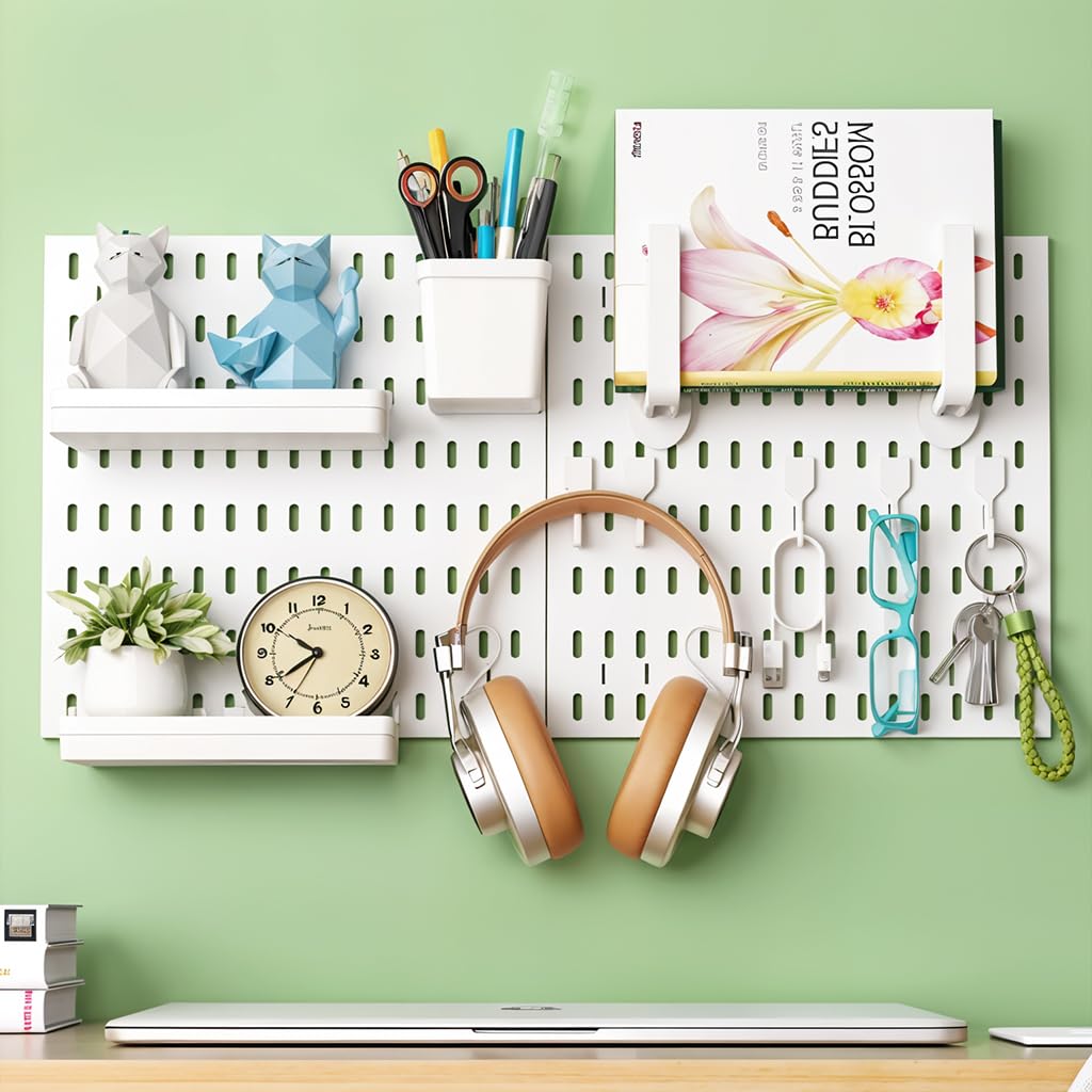 Serplex DIY Assembly Pegboard Kit for Kitchen Office and Garage | 30x30cm PVC Wall Organizer with Hooks Shelf and Storage Box