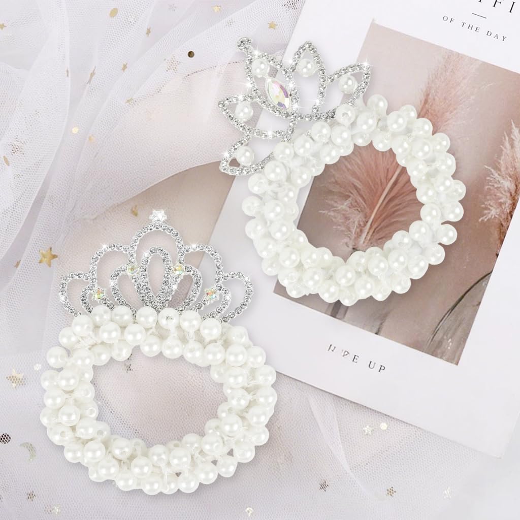 ZIBUYU Princess Crown Pearl Kids Hair Accessories for Girls with Rhinestone Design | 2 Pcs Set for Weddings and Daily Wear