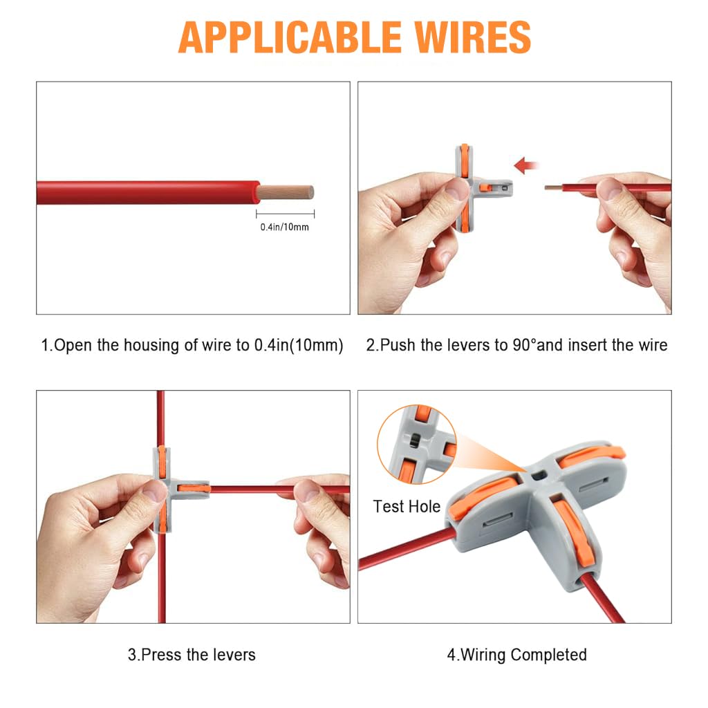 Serplex® 30Pcs Wire Connectors T-Shape 3 Way Wire Conductor Quick Cable Splitter Electrical Connectors Push-in Terminal Block Wire Connectors Universal Wire Connector for AWG 28-12 Cable