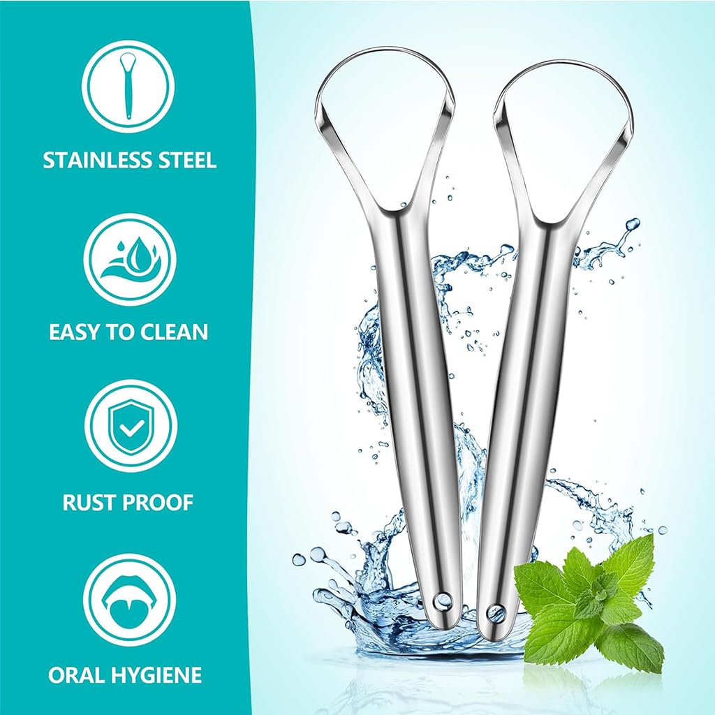 ZIBUYU Stainless Steel Tongue Scraper for Deep Cleaning 2 Pack with Wide Mouth Design | Fresher Breath