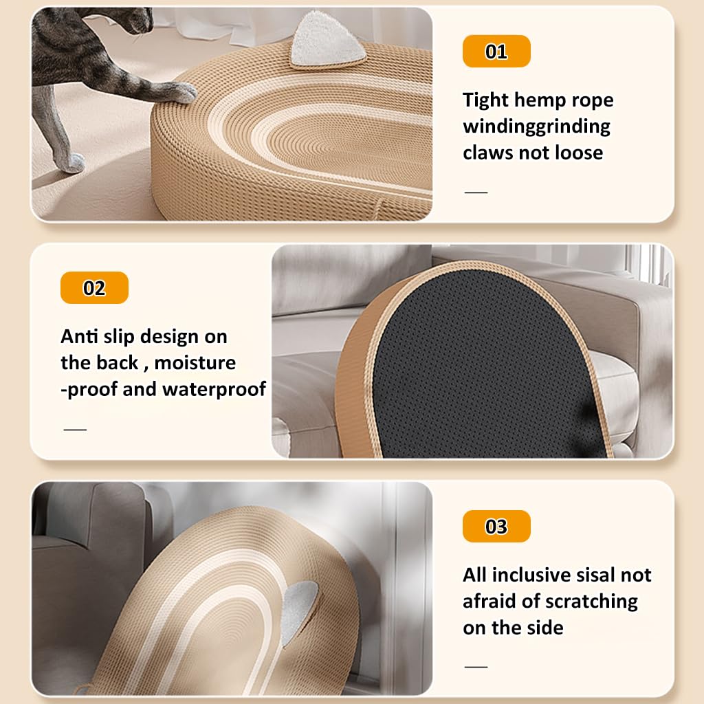 Qpets Cat Scratcher Bed for Sleeping and Play with Teaser Ball Toy 23.6 in Sisal Hemp | Cozy Rest Spot for Cats