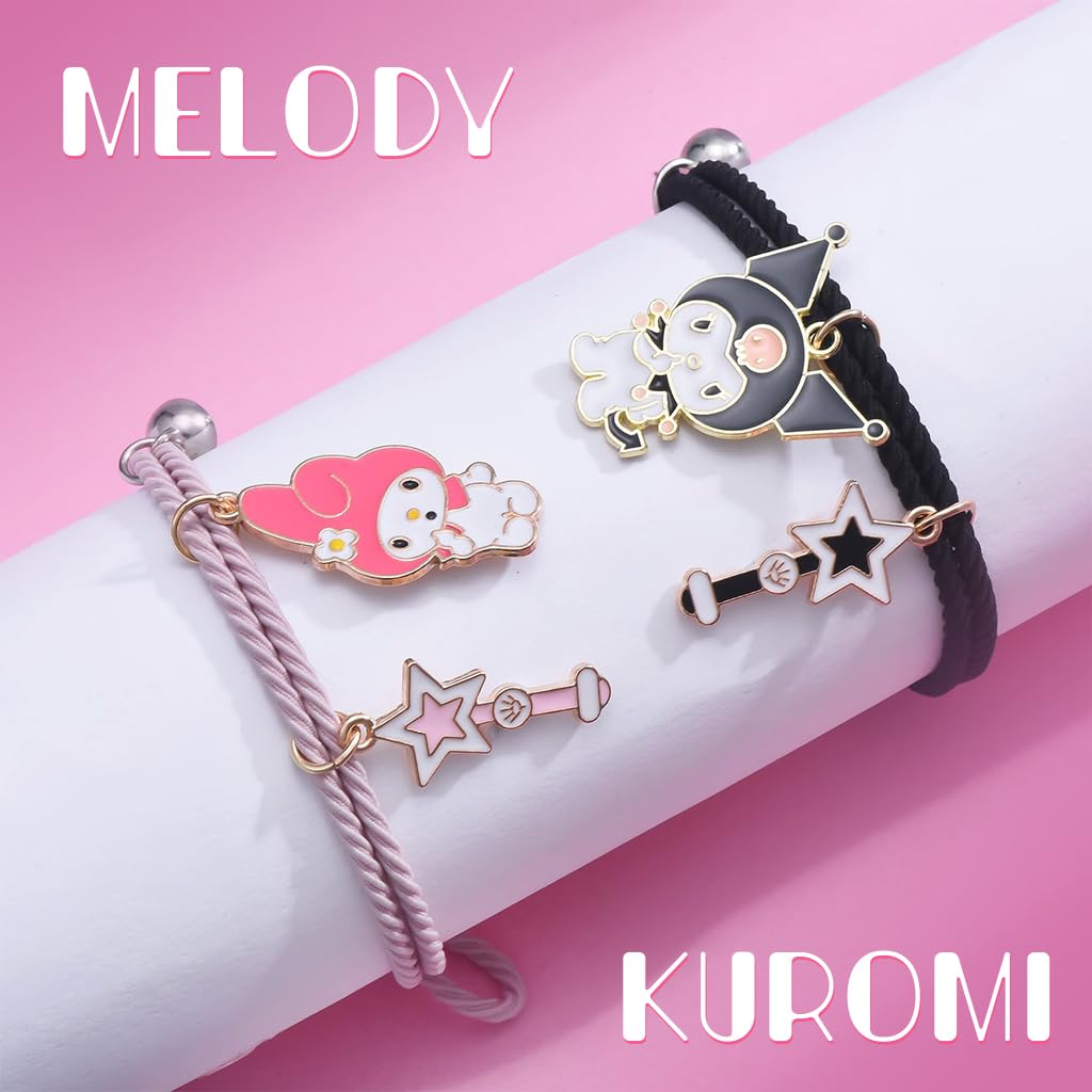 MAYCREATE® 1 Pair Girls Friendship Bracelets Kuromi & Melody Friendship Bracelet Fashion Cartoon Sanrio Rope Bracelet for Girls Magnetic  Matching Kuromi Melody Bracelet Birthday Gift for Girls