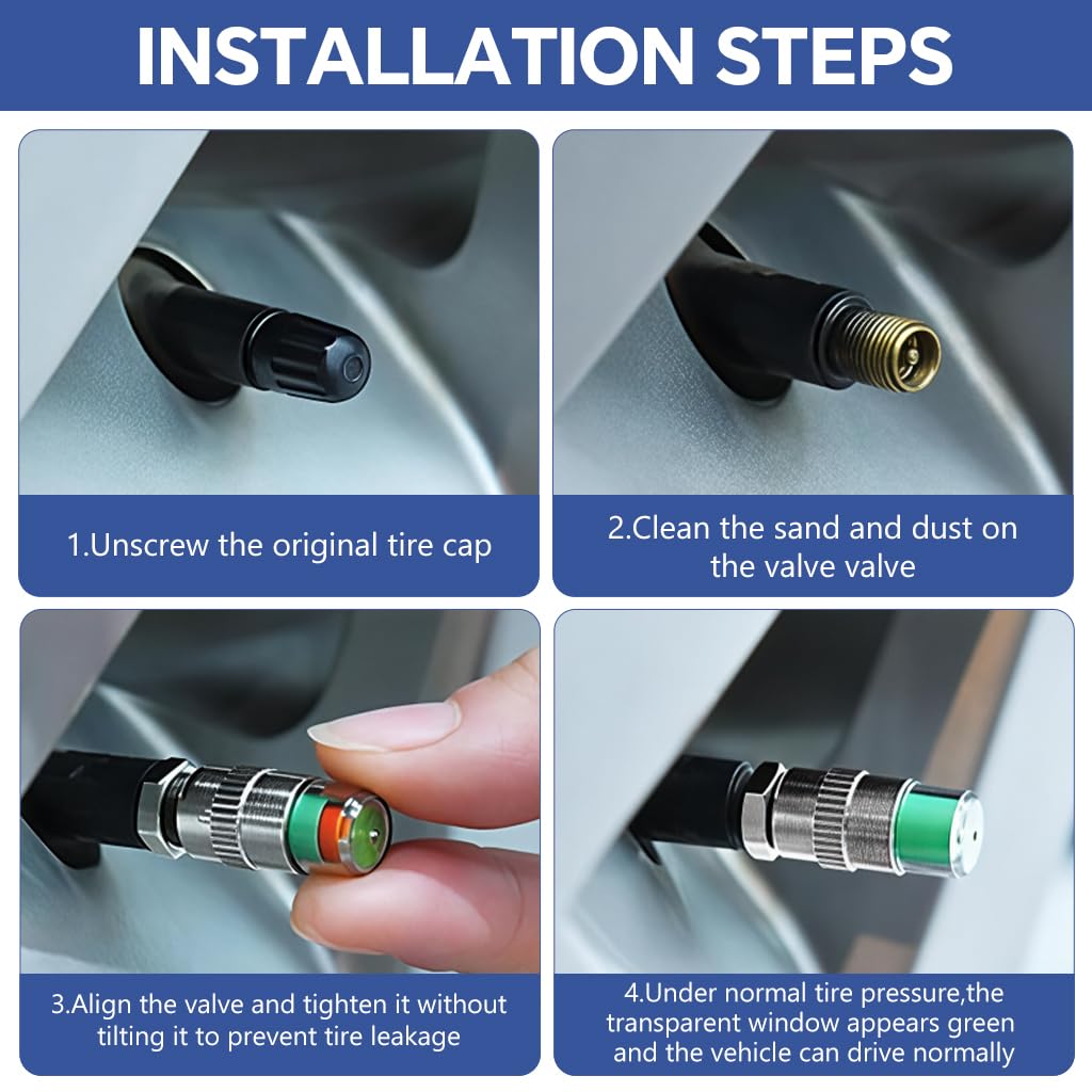 ZIBUYU Car Tire Pressure Monitor Valve Stem Caps Sensor Indicator Set 8 pcs for Vehicles