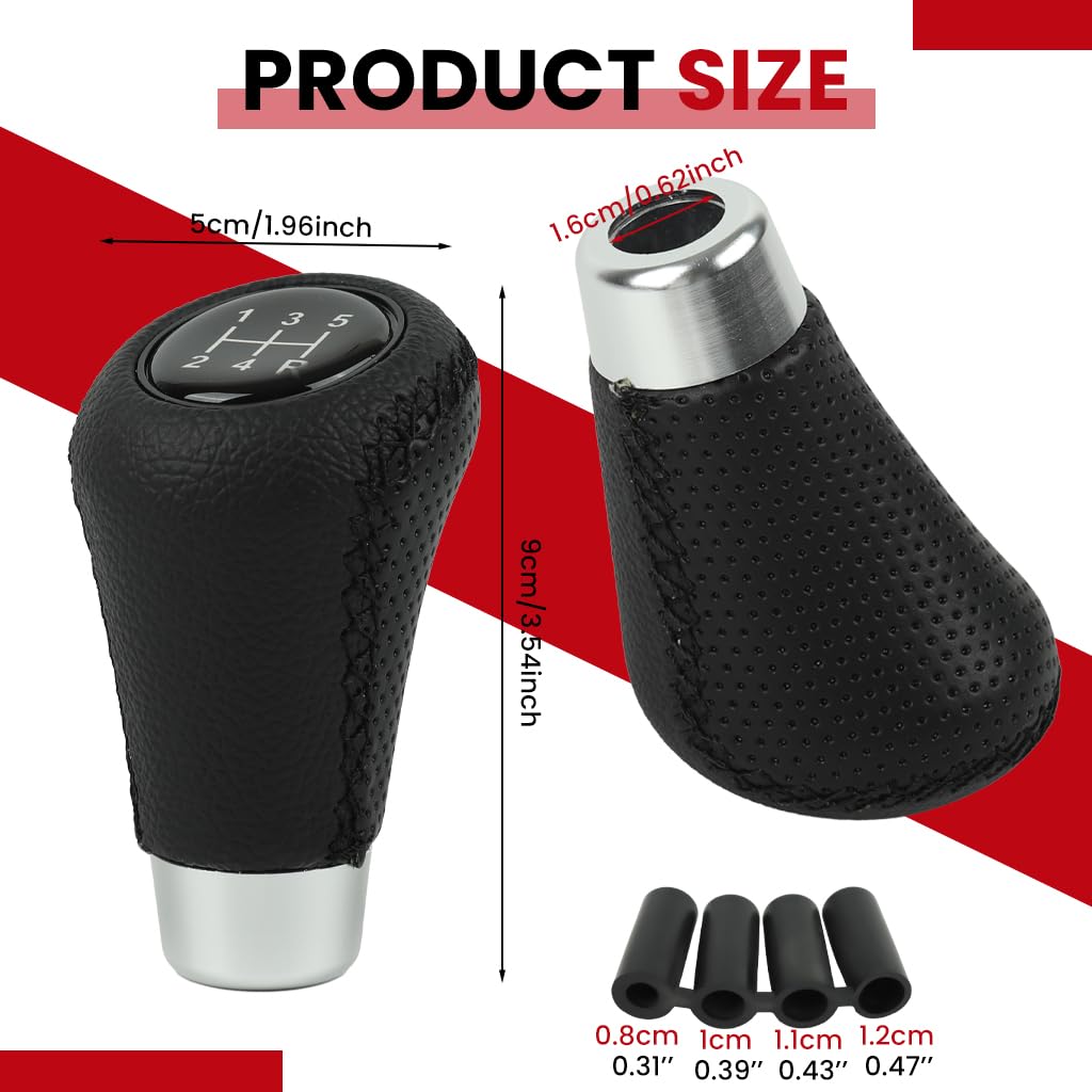 ZIBUYU 5 Speed Car Gear Knob Cover for Manual Vehicles with 9.1x5.5x2.7 cm Ergonomic Design | Black Leather