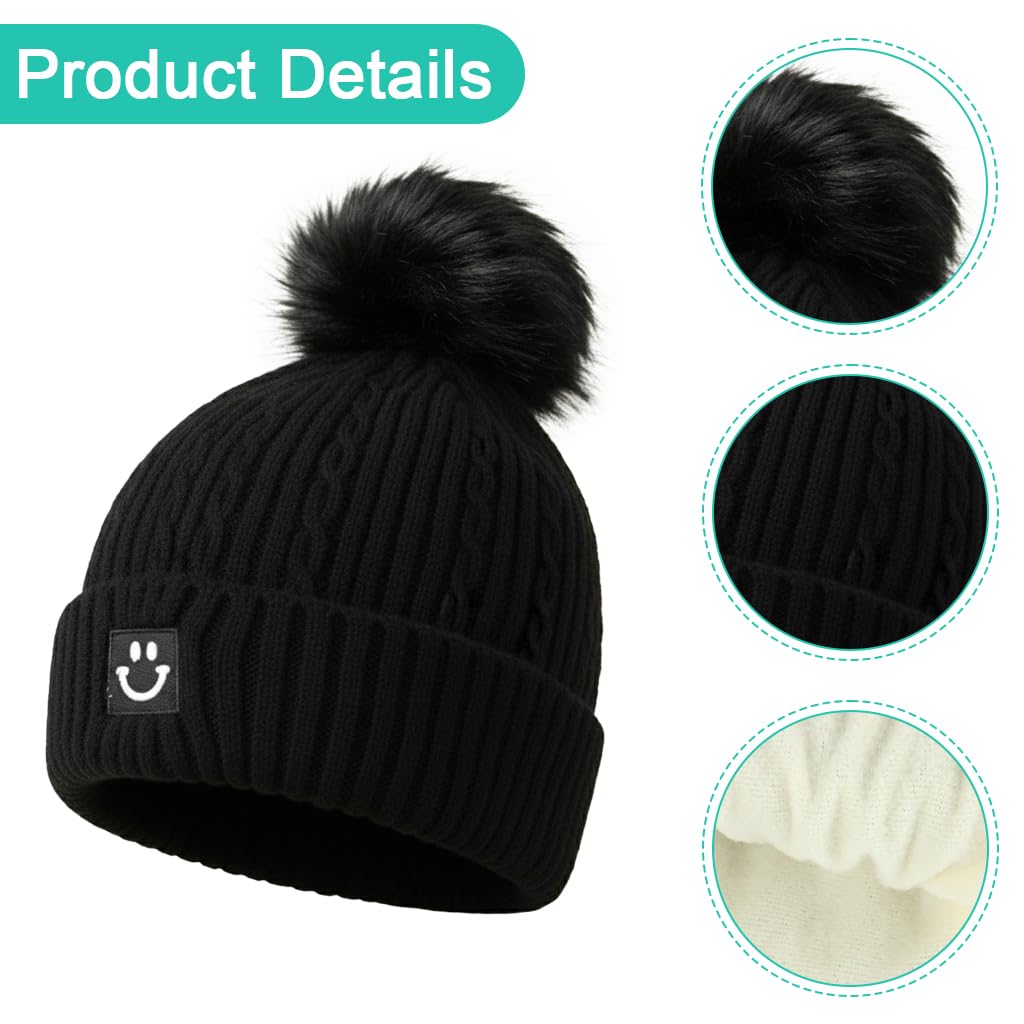 Zibuyu Winter Caps for Women with Thick Wool Yarn and Pom Pom | Warm Ear Coverage Beanie