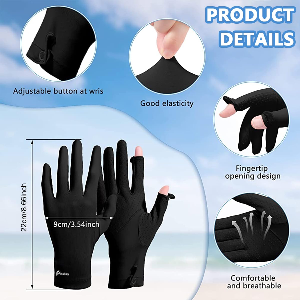 PALAY Sun Protection Gloves for Women with UPF 50+ and Non Slip Grip | Ice Silk Cooling 21cm Full Finger Design