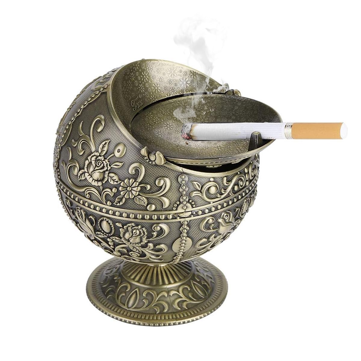 HASTHIP Ashtray for Cigarette with 9.8x11.5cm Detachable Lid featuring Zinc Alloy Design | Ideal for Car and Home Use