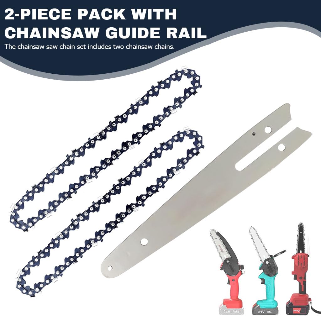 HASTHIP Chainsaw Saw Chain for Wood Cutting and Tree Pruning with 6 in Guide Rail | 2 Pcs Steel Set