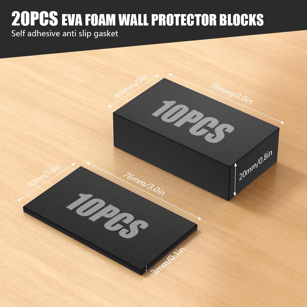 Serplex Furniture Wall Protectors for Bed and Chair with EVA Foam and Felt Pads 20Pcs Black