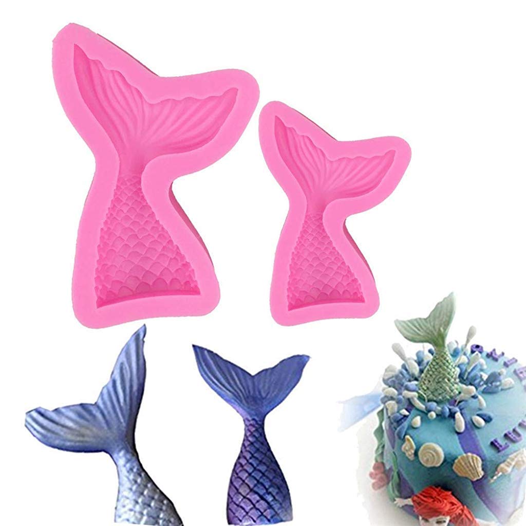 Supvox® 4 Pieces Mermaid Tail Mould, Silicone Mermaid Cake Moulds Chocolate Fondant Moulds 3D Mermaid Icing Moulds Seashell Cake Soap Moulds for Soap Making