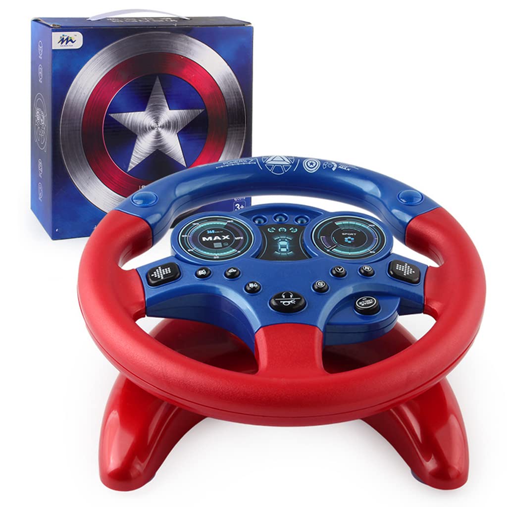 PATPAT® Steering Wheel for Kids Simulation Racing Learning Educational Toys, Steering Wheel Toy, Musical Toys, Simulated Driving Sensory Toy Gifts for Baby Girls Boys 1-3 Years, Blue&Red