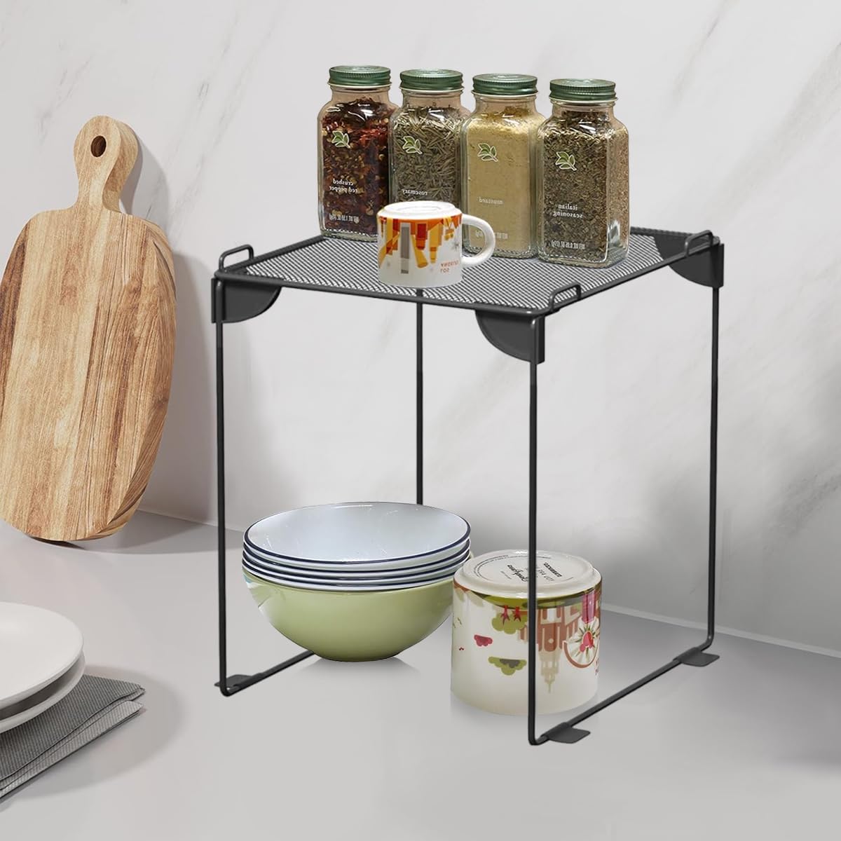 HASTHIP Folding Metal Storage Rack for Kitchen Countertop with Mesh Shelf | Space-Saving Organizer
