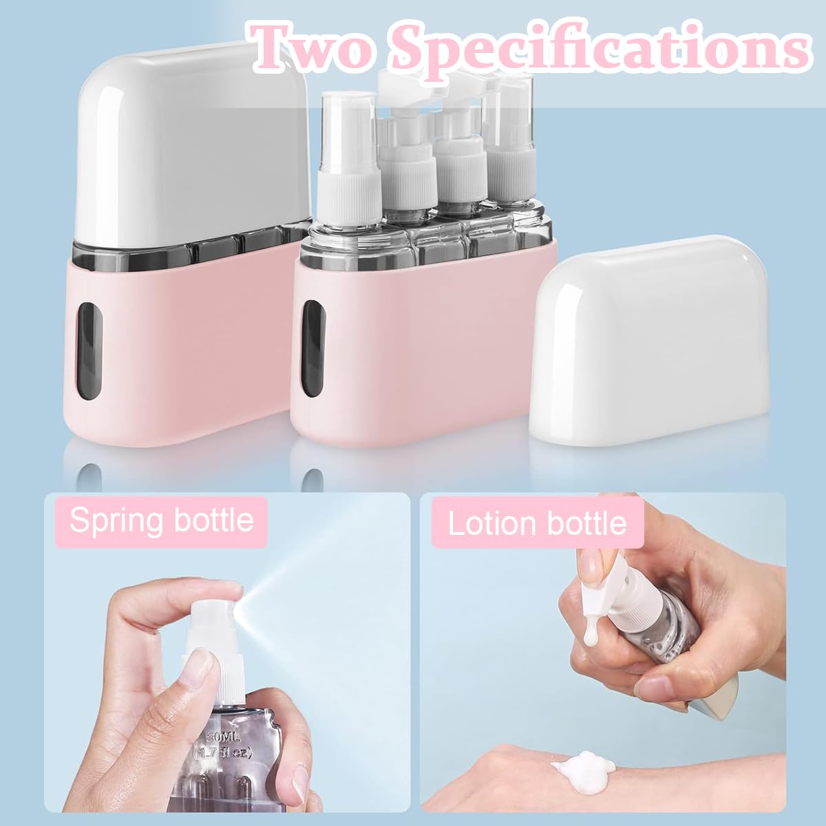 MAYCREATE Travel Bottles for Toiletries with Leak Proof Pump and Sprayer Design 4pcs 50ml Set