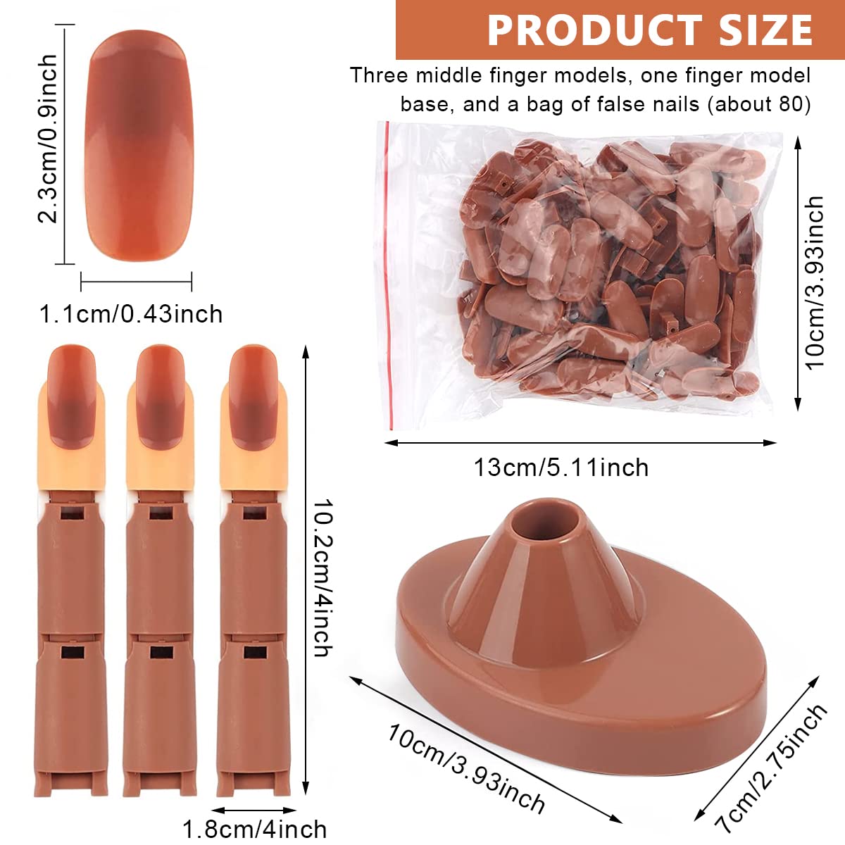 MAYCREATE® Nail Art Practice Fake Finger Model for Acrylic Nails Includes 3 Action Finger Models, 1 Finger Model Base, Pack of Fake Finger Nails, Plastic Fake Finger Model