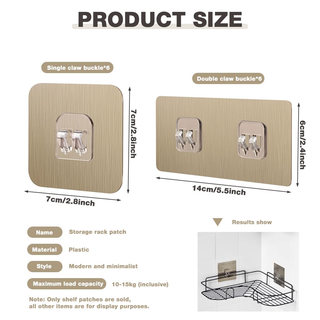 HASTHIP Adhesive Mounted Hook Plates for Kitchen and Bathroom with Dual Hooks 12Pcs featuring Golden Brushed Finish | Easy Peel and Stick Installation