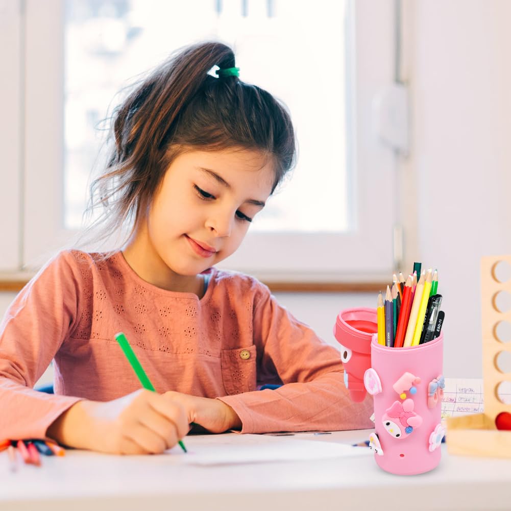 PATPAT Pencil Pouch for School Use with Multi Hole Design and Silicone Material | Cute Pink Gift for Girls