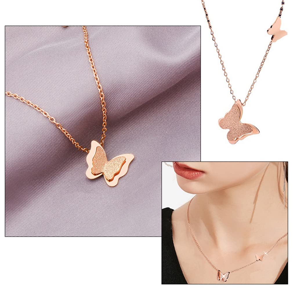 Venzina Necklace for Women featuring 16–18 in Adjustable Thin Chain Butterfly Pendant | Rose Gold Alloy Gift for Girls