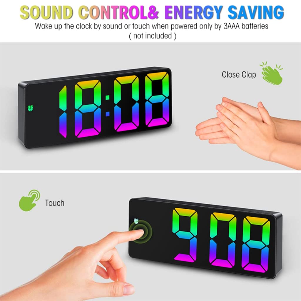 HASTHIP Digital Alarm Clock for Kids with Color Screen and Clap-Hands Wake Function | USB & Battery Powered