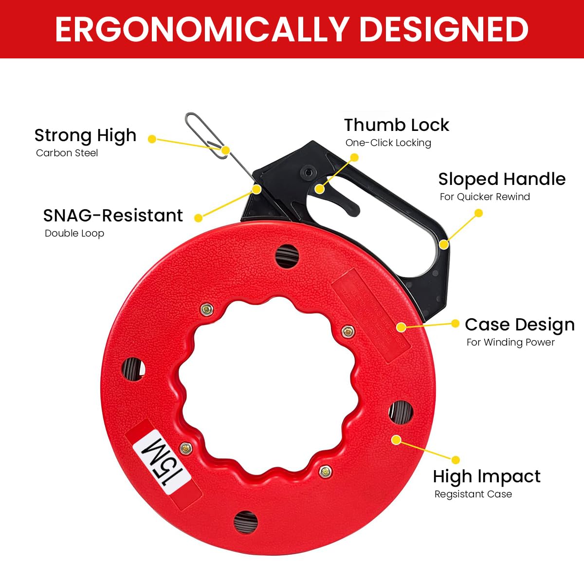 Serplex Fish Tape Wire Puller for Electrical Conduit with Dual Looped Ends and 50ft Stainless Steel Flex | Ideal for Wiring Walls and Floors