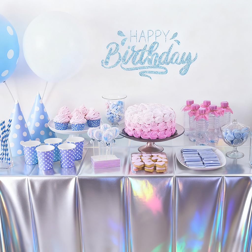 Supvox Tablecloths for Ocean and Beach Parties featuring 54×108 in Waterproof Plastic | Metallic Blue 3 Pack