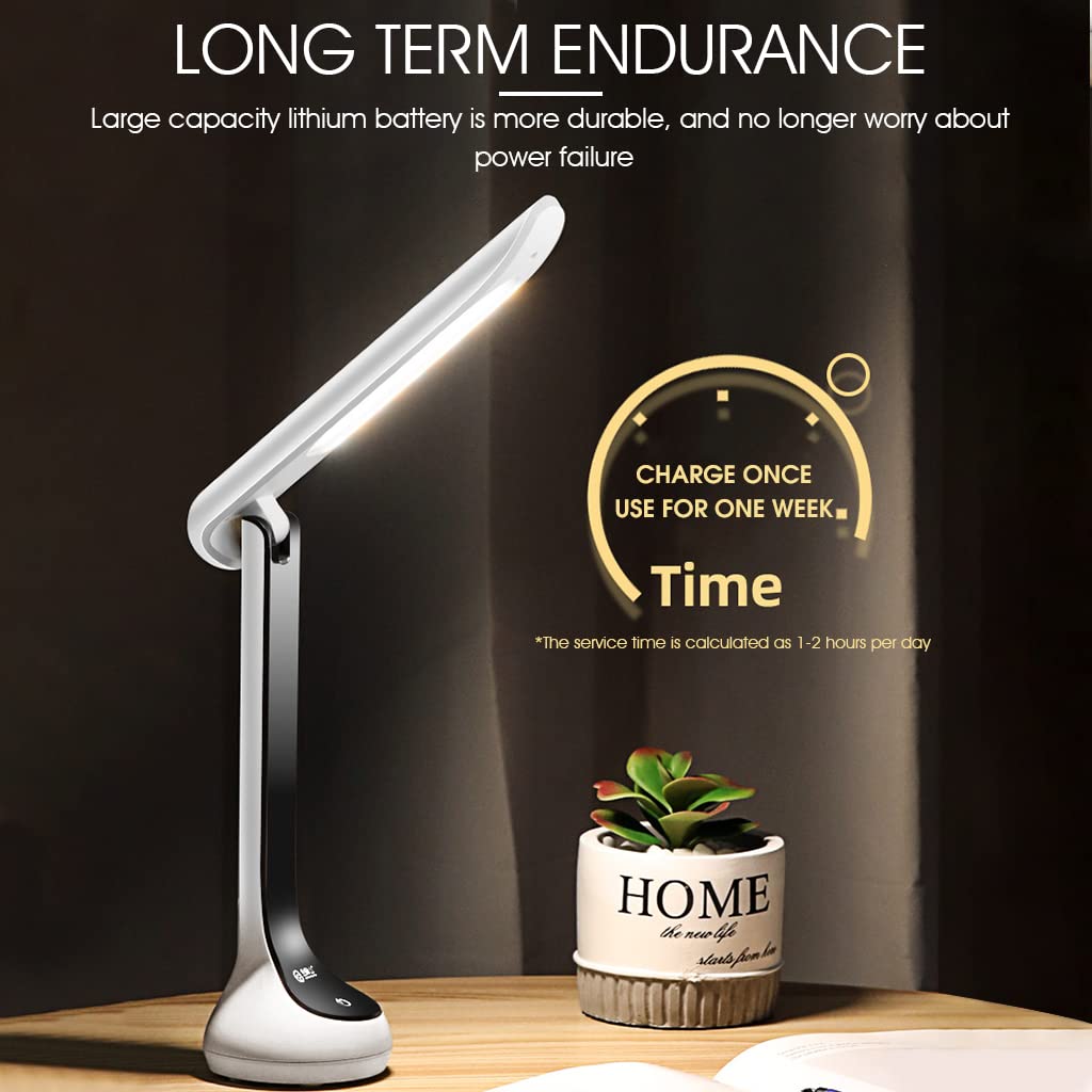 ELEPHANTBOAT LED Desk Lamp for Study with 120° Foldable Arm and Touch Control | USB Rechargeable