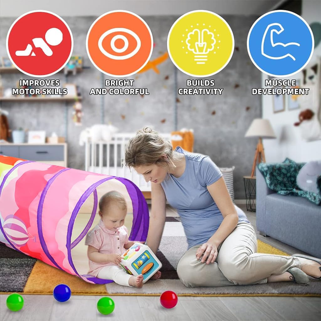 PATPAT Kids Play Tunnel for Indoor and Outdoor Play featuring Spring-Loaded Frame 6 ft | Colorful Mesh Design for Toddlers and Pets