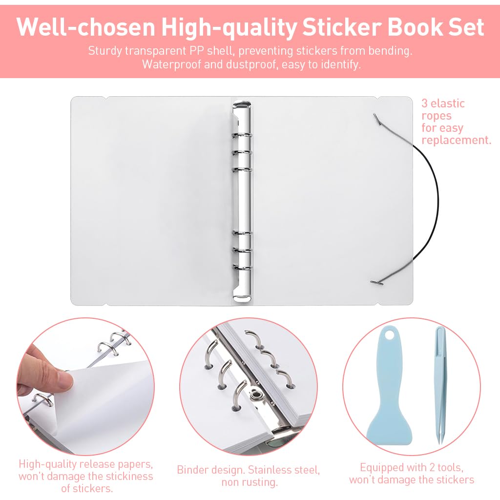 HASTHIP® A5 Reusable Sticker Book with Pickup Tweezer & Transfer Shovel, 32-Sheet Spiral Notebook for Sticker Collection, Collection Storage Book for Adults Release Paper Sticker Saver Holder Book