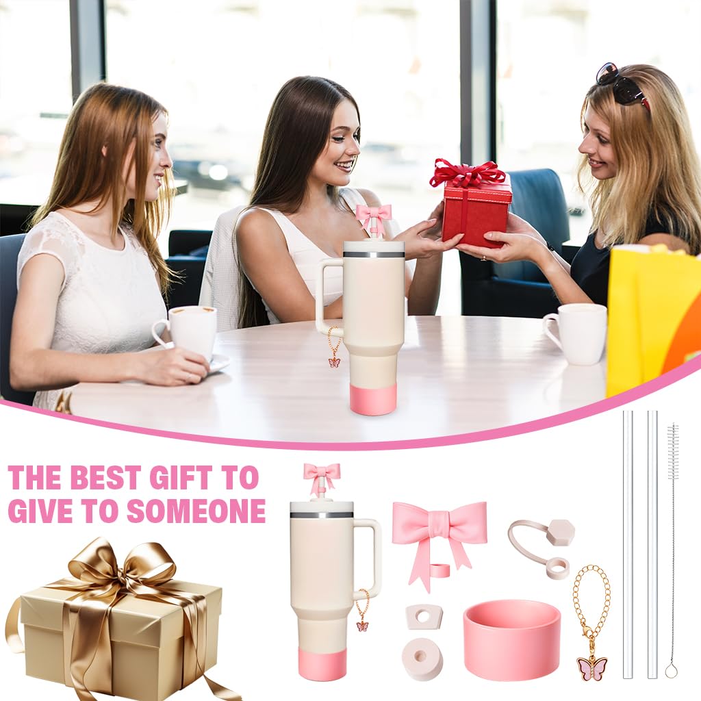 HASTHIP Stanley Cup Accessories 27PCS Kit with Straw Caps and Brush | Cute Bow and Sleeve Decor