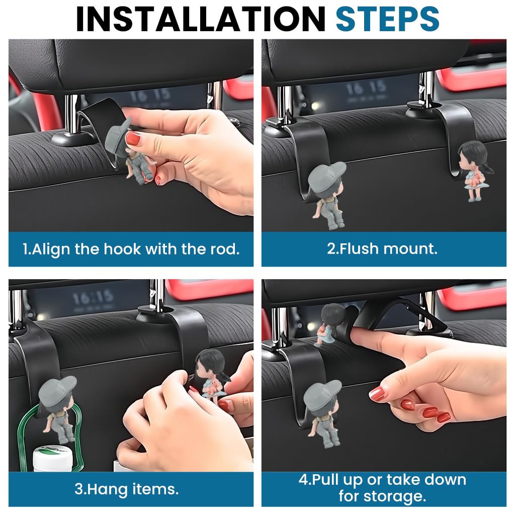 Zibuyu Car Seat Headrest Hook Hanger for Storage and Organization 2 Pcs 15x12x3cm | Universal Plastic Hooks for Most Cars and SUVs