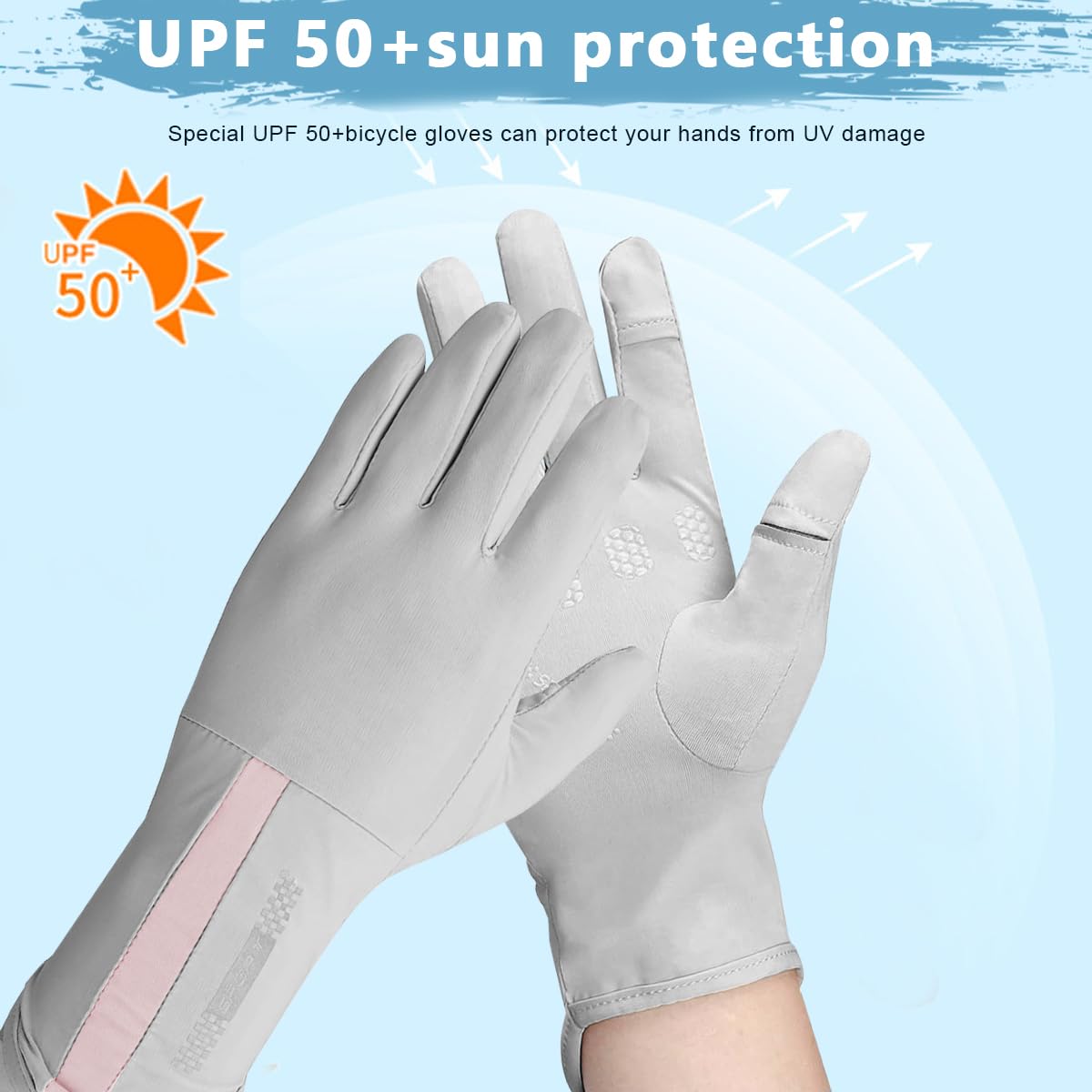 PALAY® UV Sun Protection Hand Gloves for Women, Non Slip Touch Screen Gloves, UPF 50+ Breathable Gloves, Outdoor Hand Gloves for Bike, Driving, Cycling, Fishing - Grey