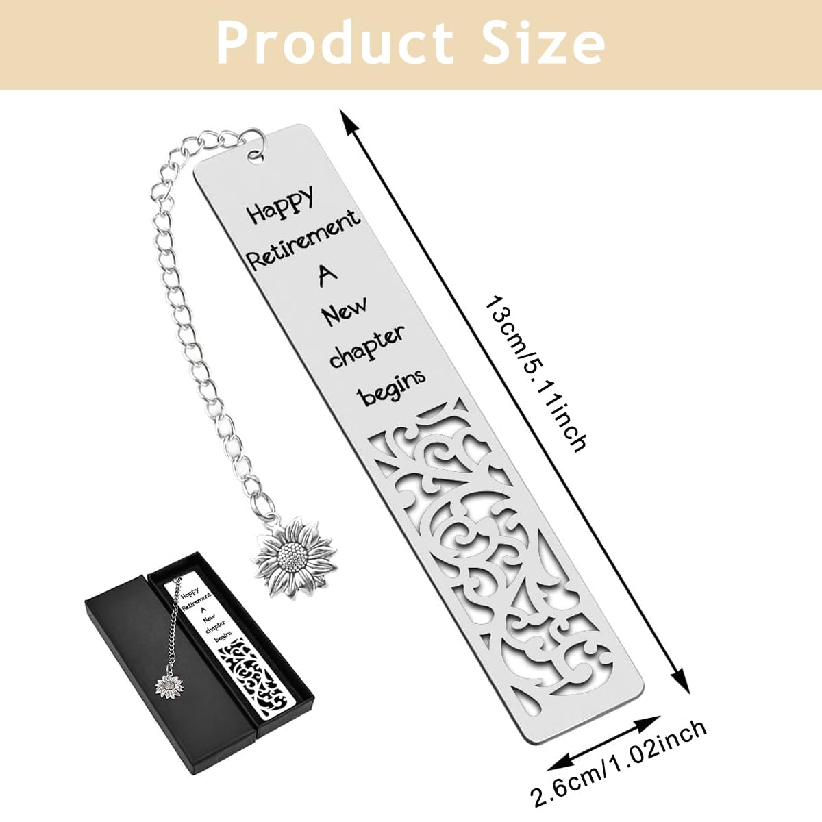 OFIFO Stainless Steel Metal Bookmark for Retirement Gifts with 5.11 in Floral Cutout and Sunflower Charm