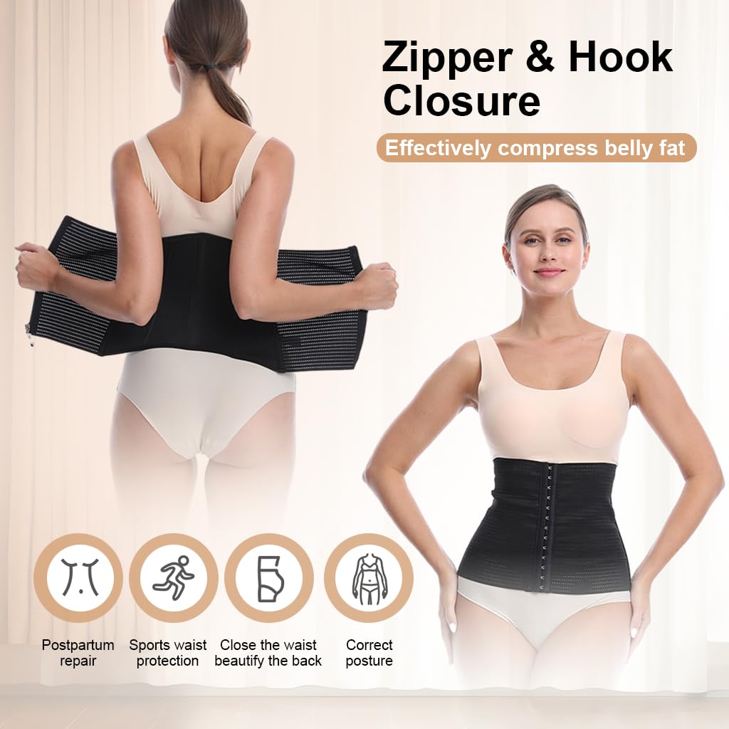 Zibuyu Waist Trainer for Women with Zipper Compression and 84% Nylon 16% Spandex Support | Postpartum Recovery and Daily Fitness
